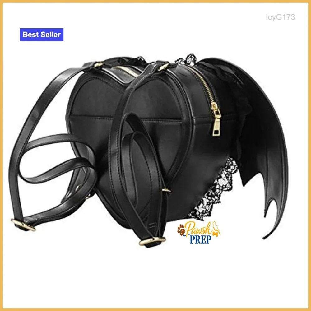 Heart Shape Bat Backpack with Lace Wings, Adjustable Strap, 4 Pockets